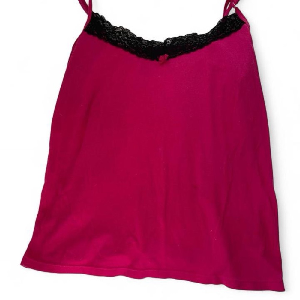 No Boundaries Pink and Black Lace Trim with Bow Detail Tank Top